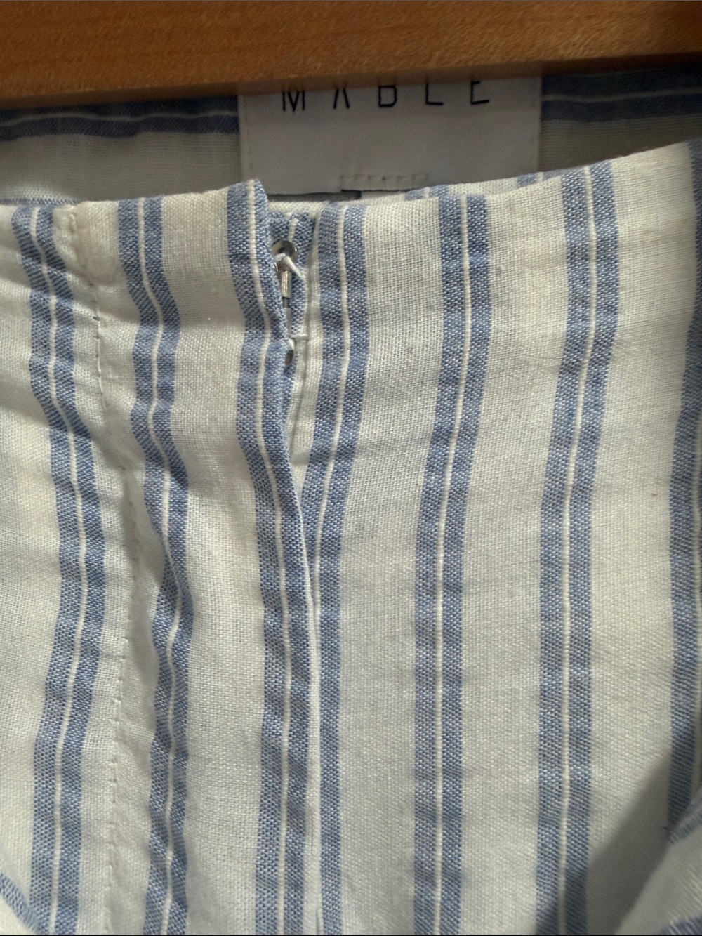 MABLE Blue White Striped 2 Piece Crop Top Wide Leg Pants Set S - Picture 3 of 16